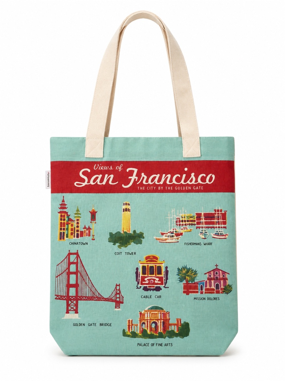Cavalini Mint and Red San Francisco Landmark Canvas Tote